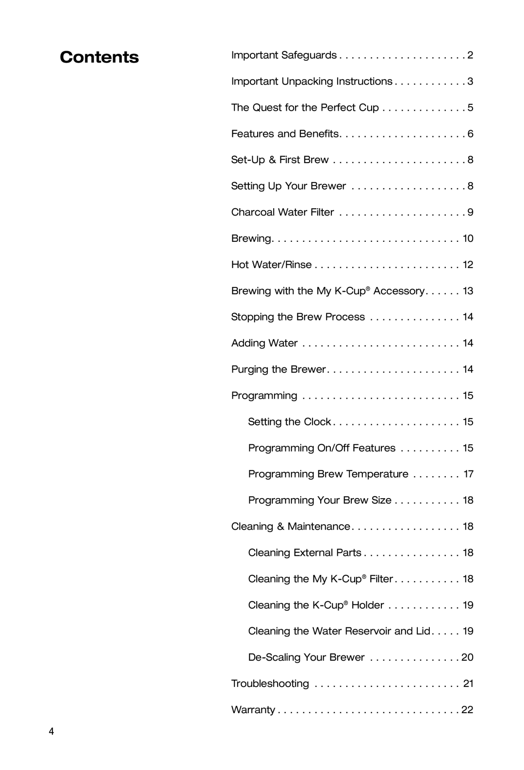 Keurig SS-700BK manual Contents 