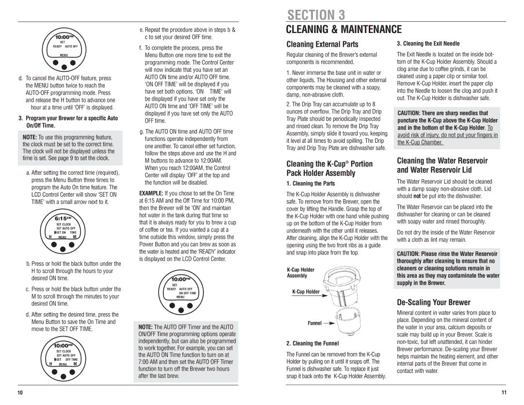 Keurig Ultra B50 user service Cleaning & Maintenance, Cleaning External Parts, De-Scaling Your Brewer 