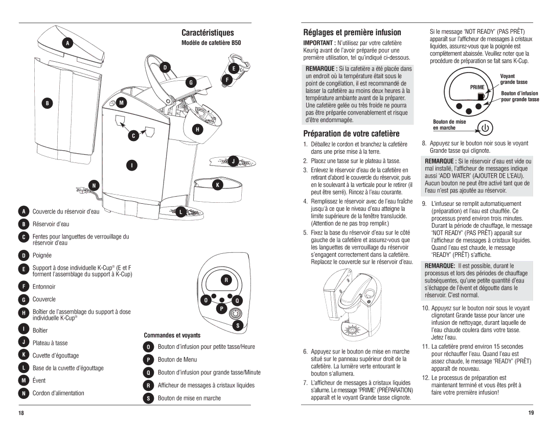 Keurig Ultra B50 user service Réglages et première infusion, Préparation de votre cafetière, Couvercle du réservoir d’eau 