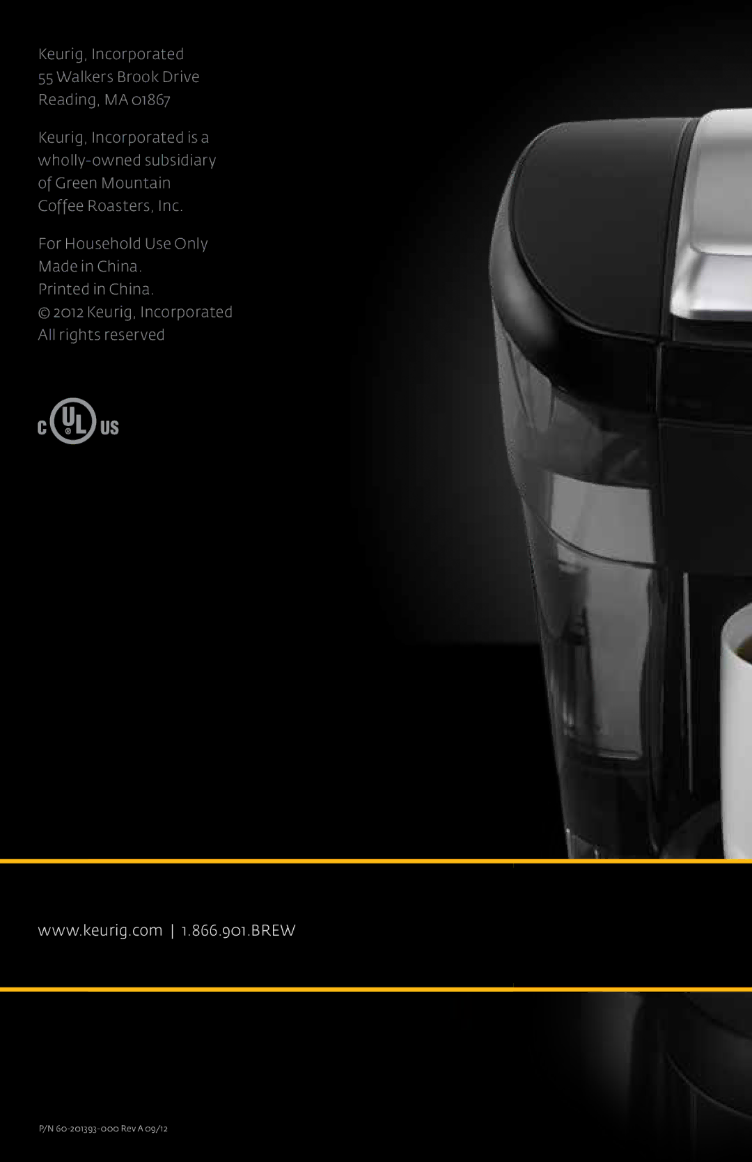 Keurig V500 manual Rev a 09/12 