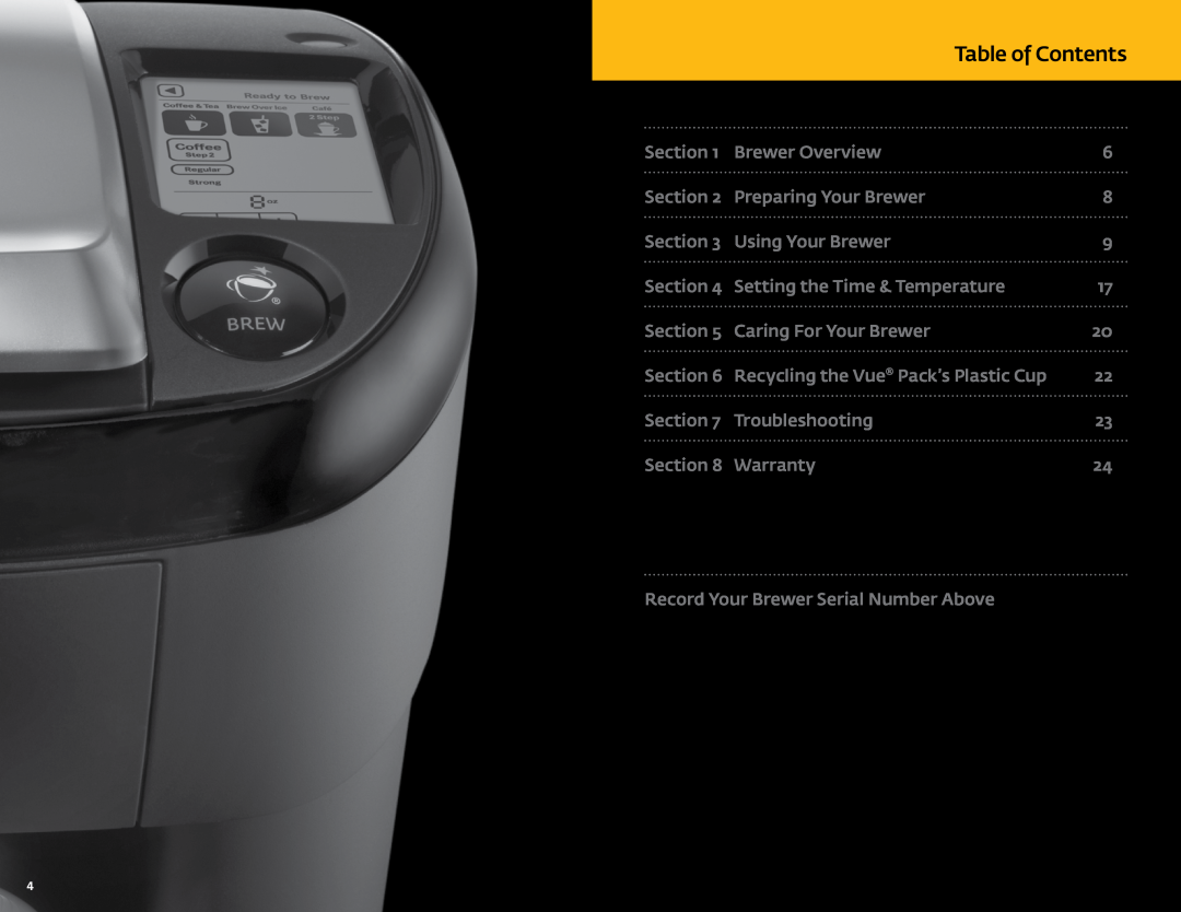 Keurig V500 manual Table of Contents 