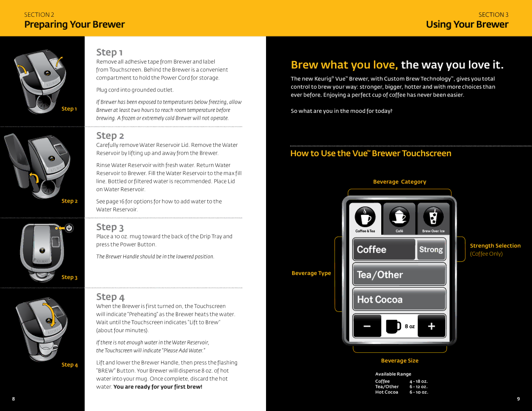 Keurig V700 manual Preparing Your Brewer, Step, Using Your Brewer 