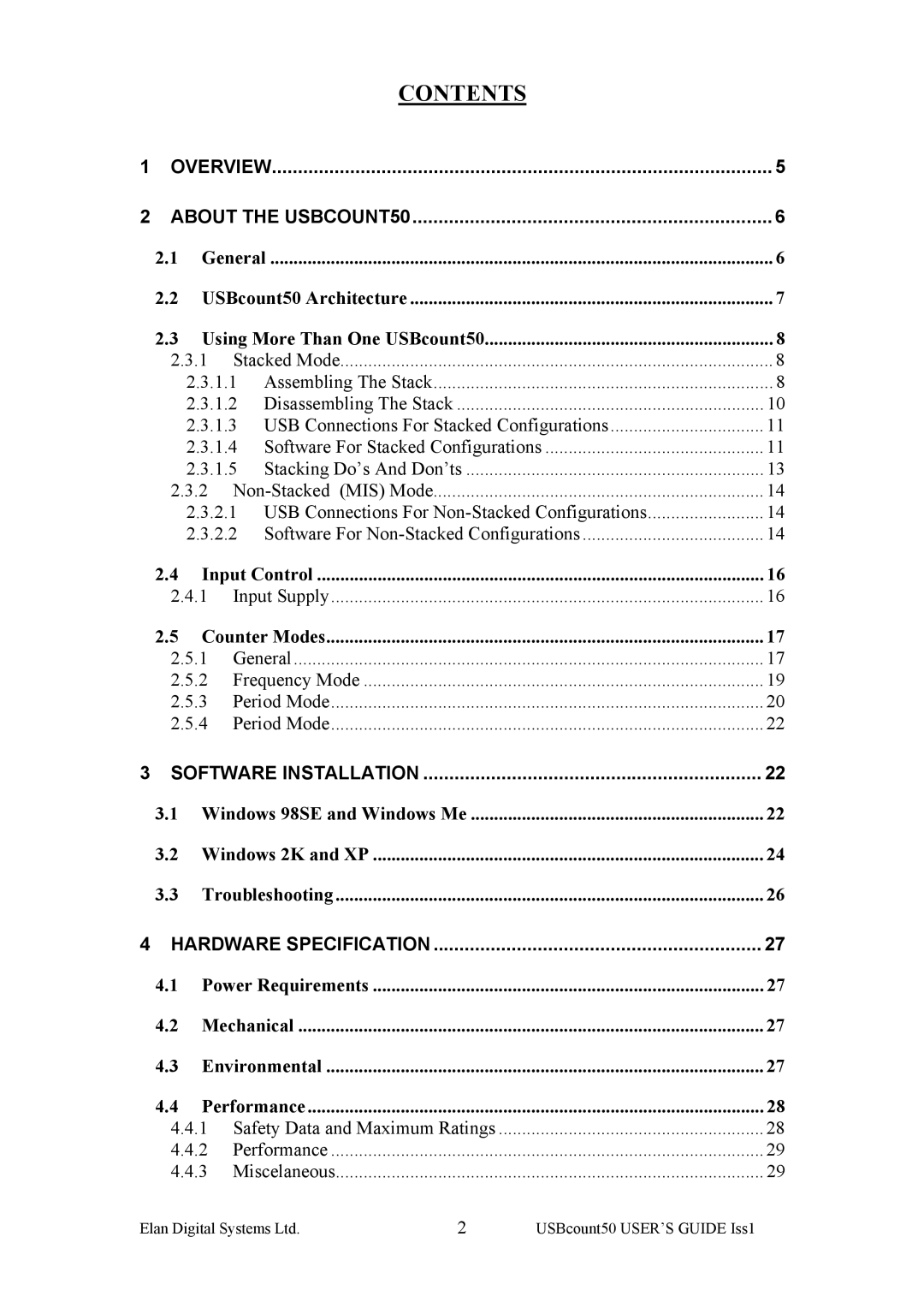 Key Digital ES381 manual Contents 