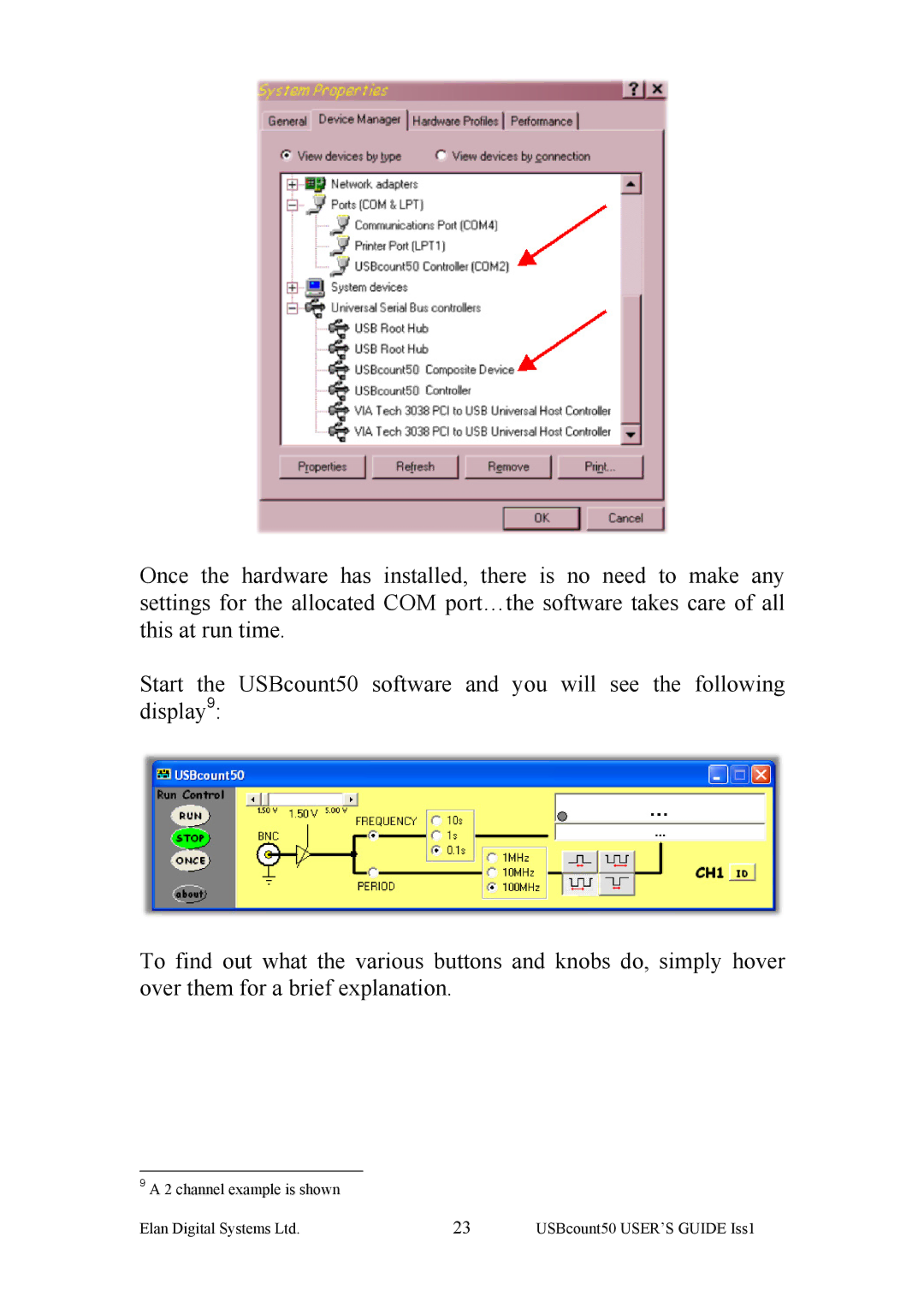 Key Digital ES381 manual channel example is shown USBcount50 USER’S Guide Iss1 