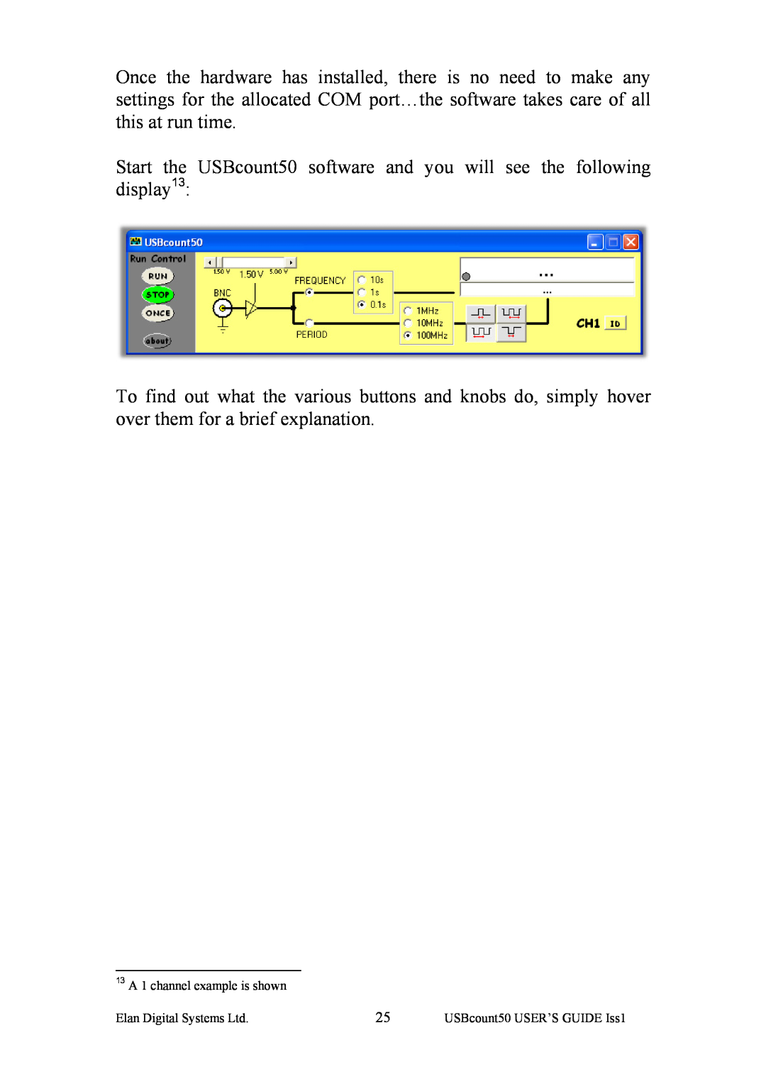 Key Digital ES381 manual 13 A 1 channel example is shown, USBcount50 USER’S GUIDE Iss1 