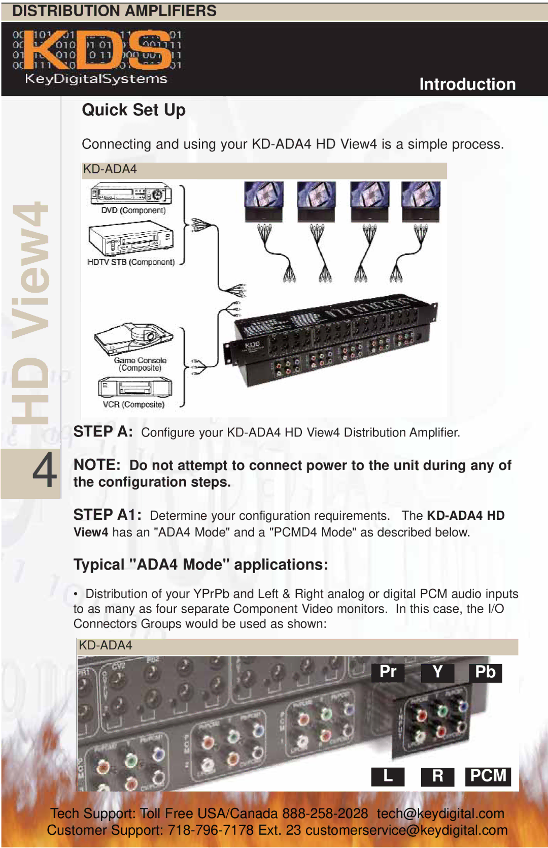 Key Digital KD-ADA4 manual Quick Set Up, Pcm, Typical ADA4 Mode applications 