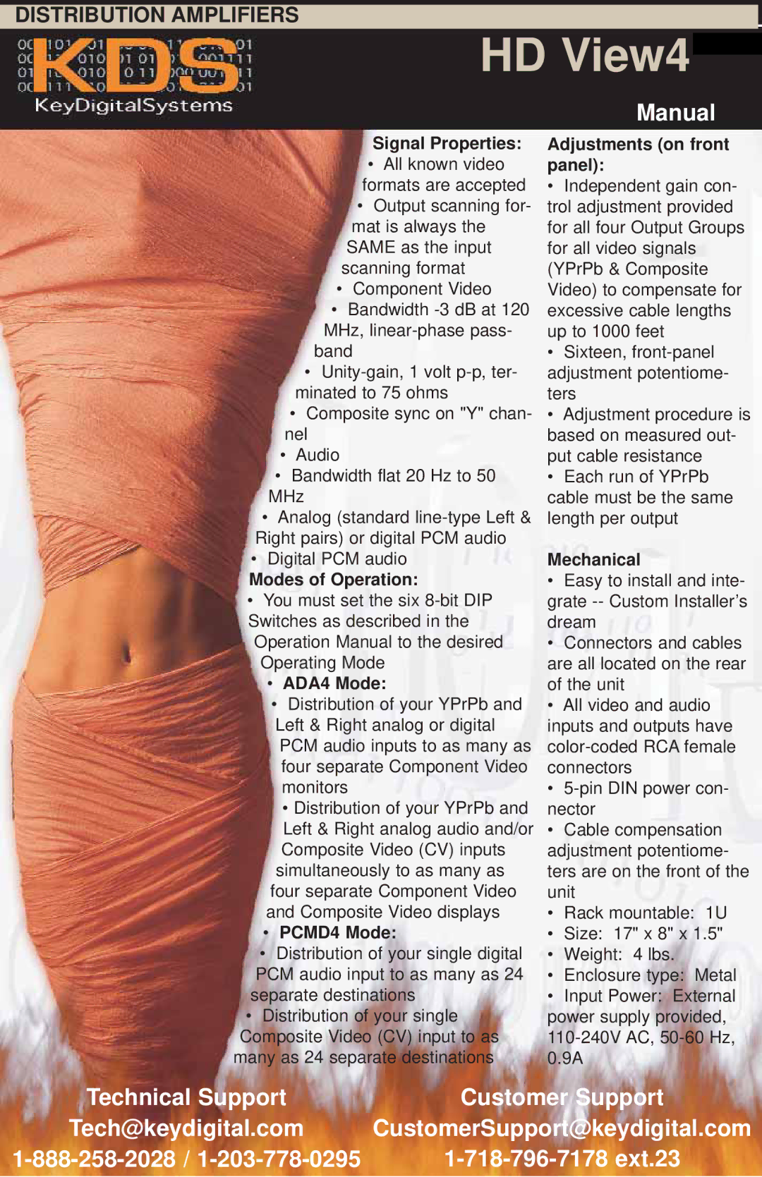 Key Digital KD-ADA4 Signal Properties, Modes of Operation, ADA4 Mode, PCMD4 Mode, Adjustments on front panel, Mechanical 