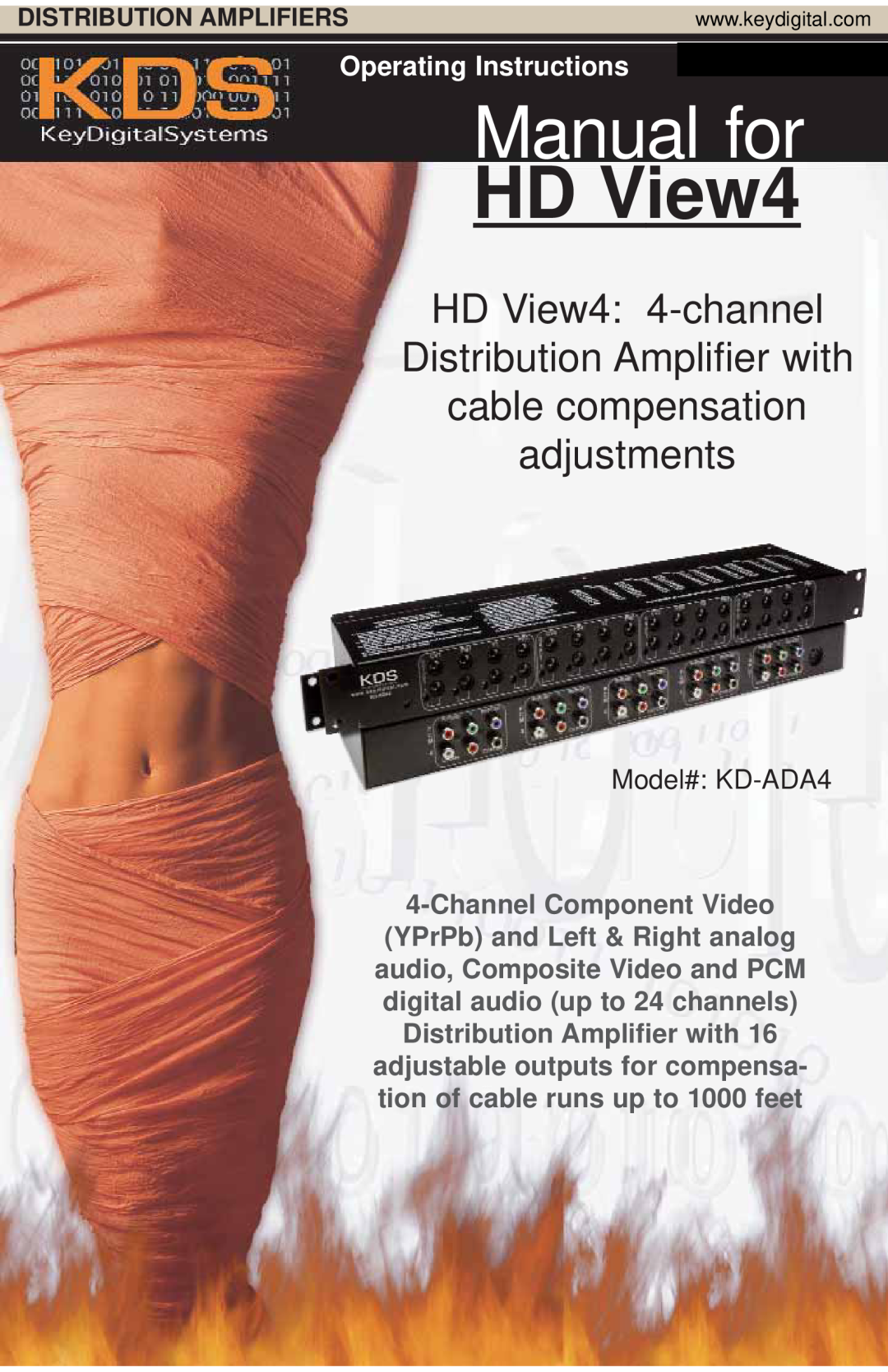 Key Digital manual Operating Instructions, Distribution Amplifiers, Manual for, HD View4, Model# KD-ADA4 