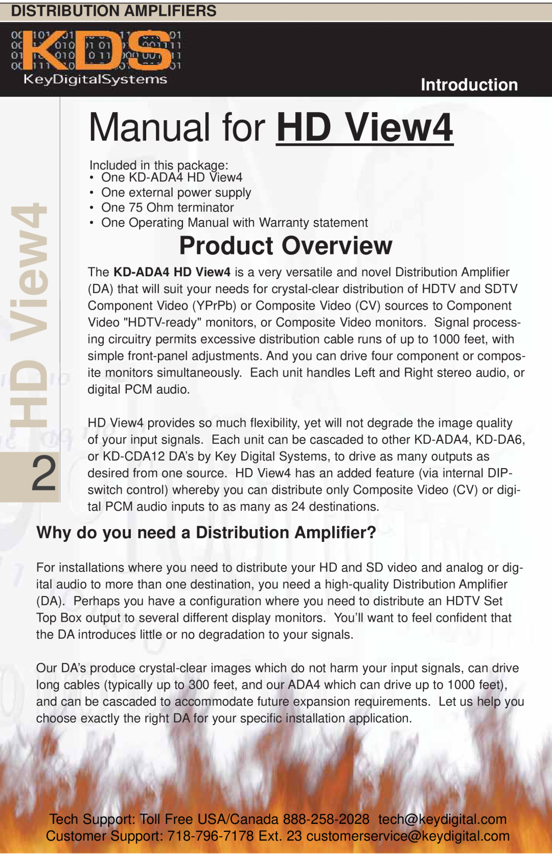 Key Digital KD-ADA4 Introduction, Why do you need a Distribution Amplifier?, Manual for HD View4, Product Overview 
