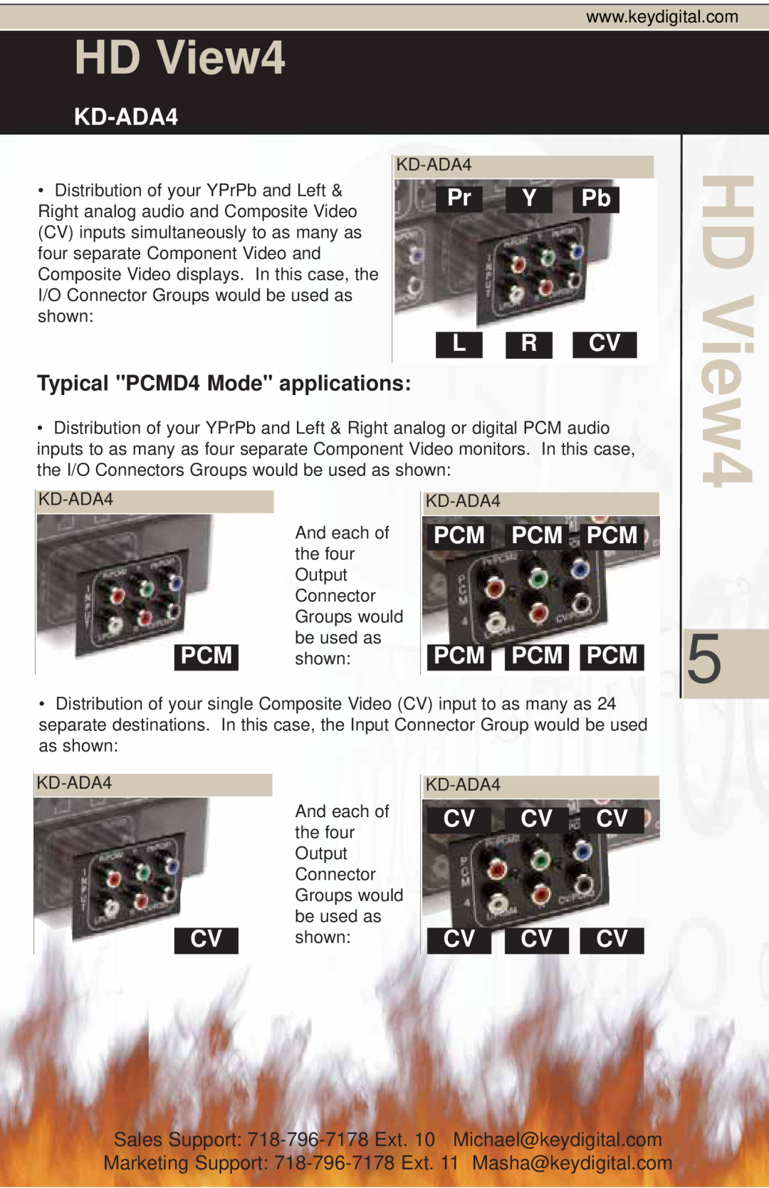 Key Digital KD-ADA4 manual Pr Y Pb L R CV, Pcm Pcm Pcm Pcm Pcm Pcm, Typical PCMD4 Mode applications, HD View4 