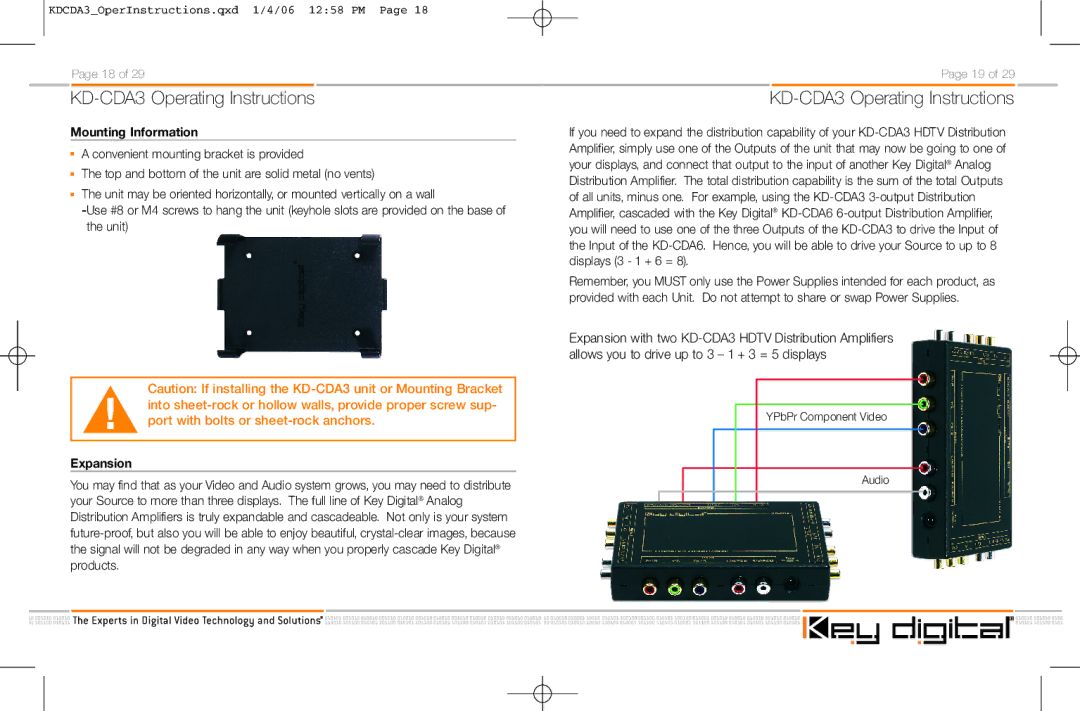 Key Digital KD-CDA3 manual Mounting Information, Expansion 