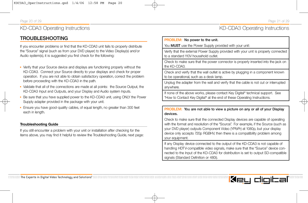 Key Digital KD-CDA3 manual Troubleshooting Guide 