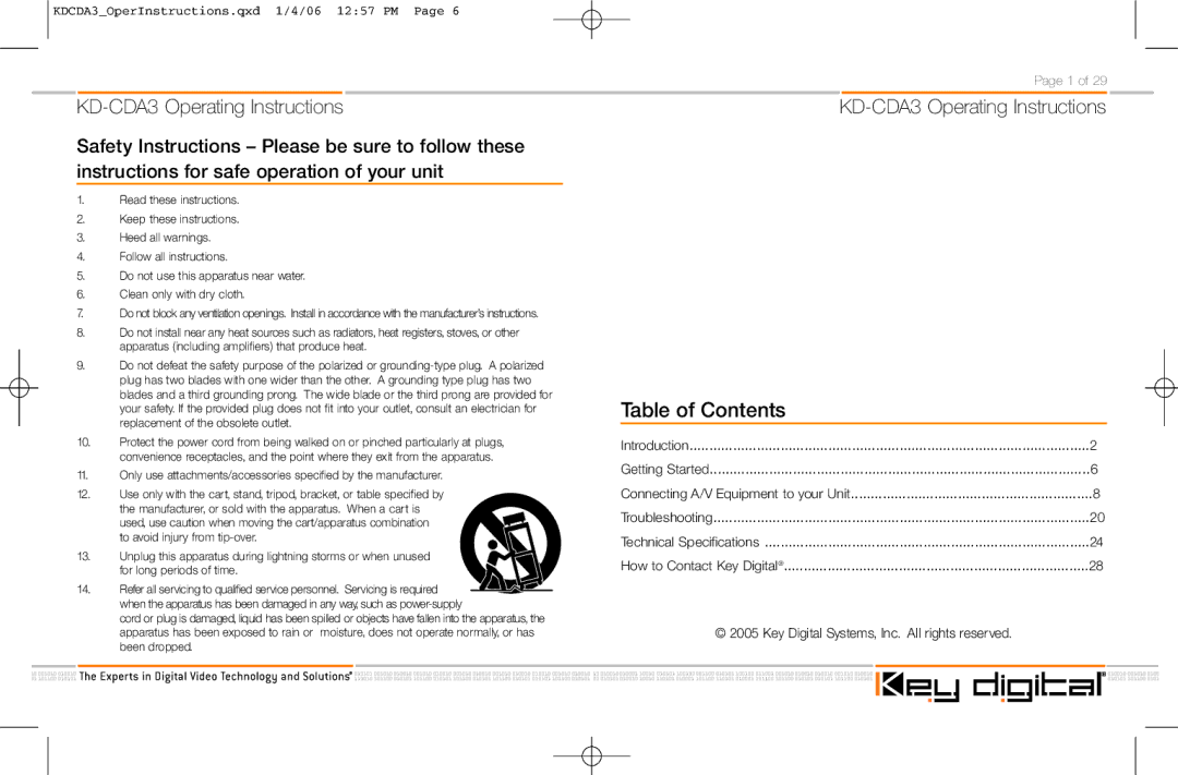 Key Digital manual KD-CDA3 Operating Instructions Table of Contents 