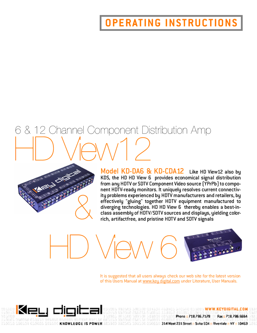 Key Digital KD-CDA12, KD-DA6 user manual HD View12 