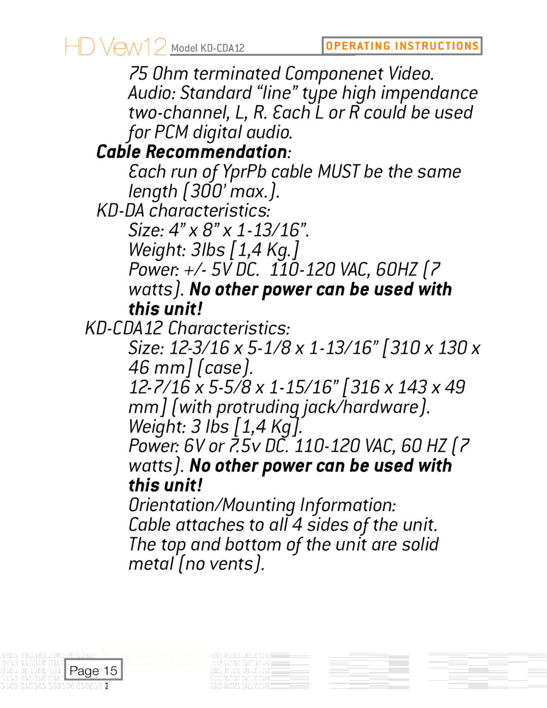 Key Digital KD-CDA12, KD-DA6 user manual Cable Recommendation, Each run of YprPb cable Must be the same length 300’ max 