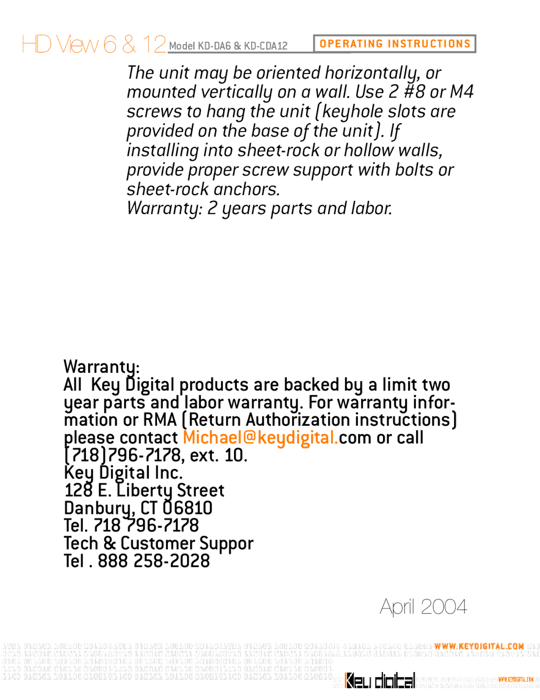 Key Digital KD-DA6, KD-CDA12 user manual April 