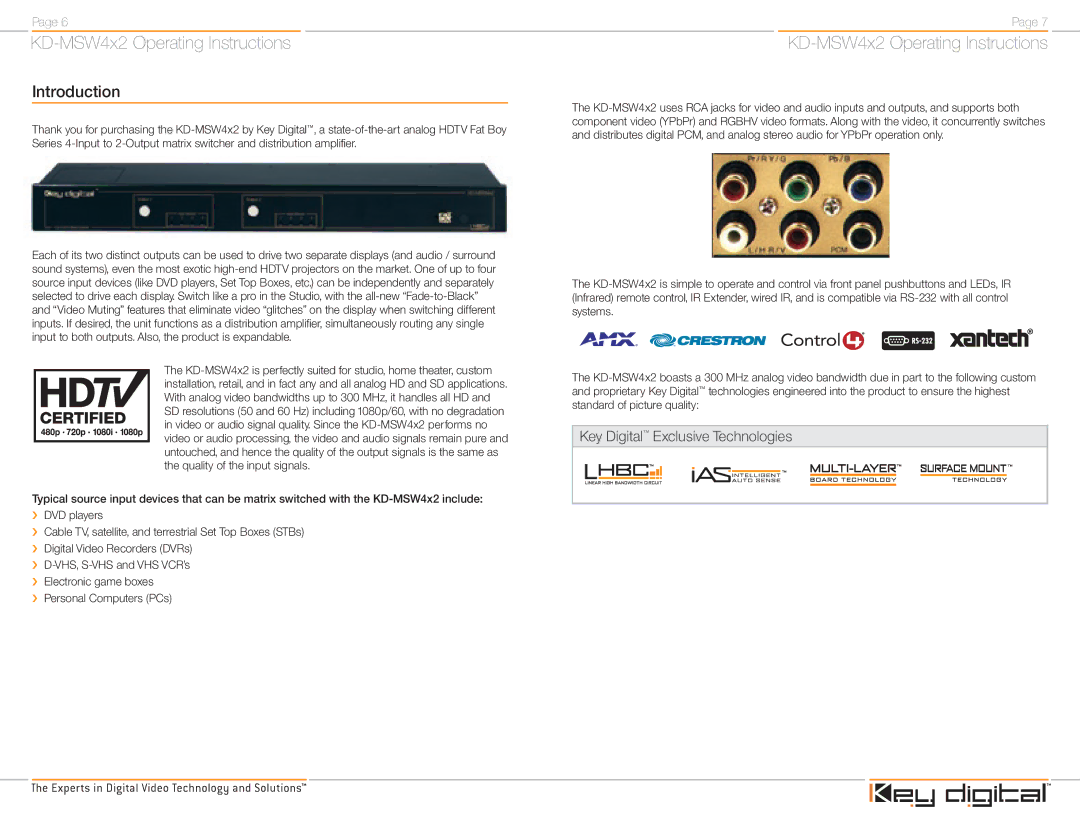 Key Digital KD-MSW4X2 operating instructions Introduction 