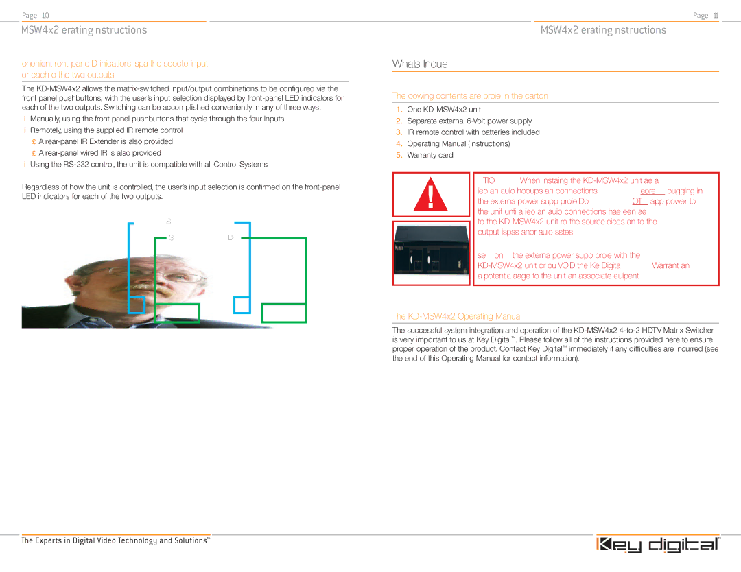 Key Digital KD-MSW4X2 What’s Included, Following contents are provided in the carton, KD-MSW4x2 Operating Manual 