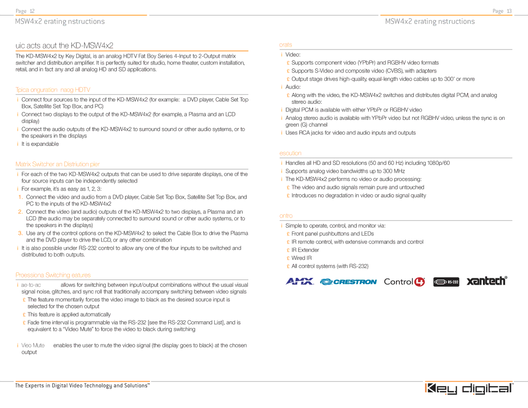 Key Digital KD-MSW4X2 operating instructions Quick Facts about the KD-MSW4x2 