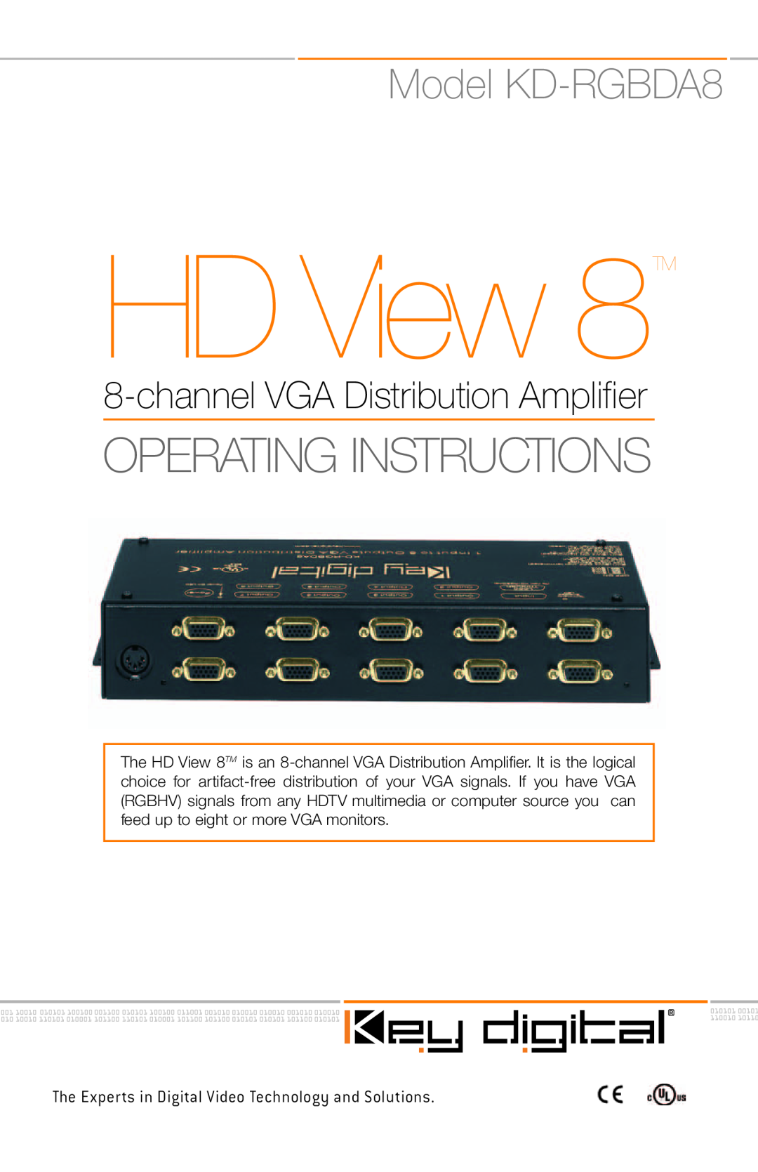 Key Digital manual HD View 8TM, Operating Instructions, Model KD-RGBDA8, channelVGA Distribution Amplifier 