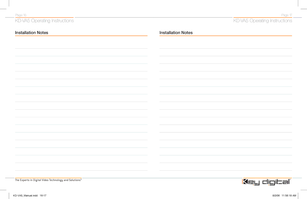 Key Digital KD-VA5 manual Installation Notes 