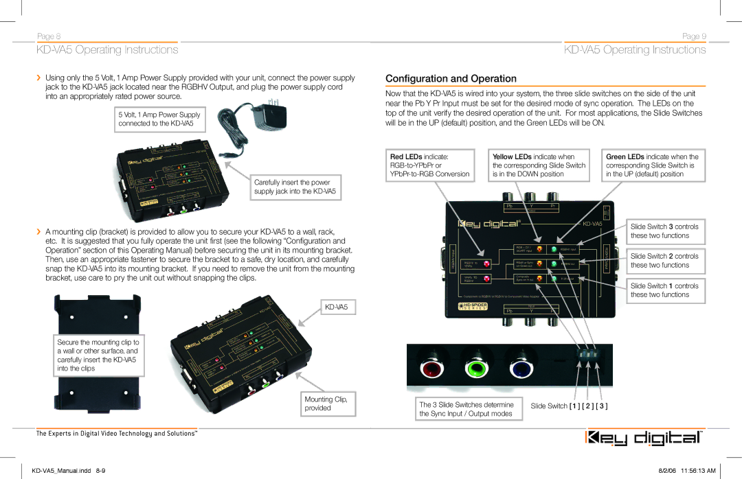 Key Digital KD-VA5 manual Configuration and Operation 