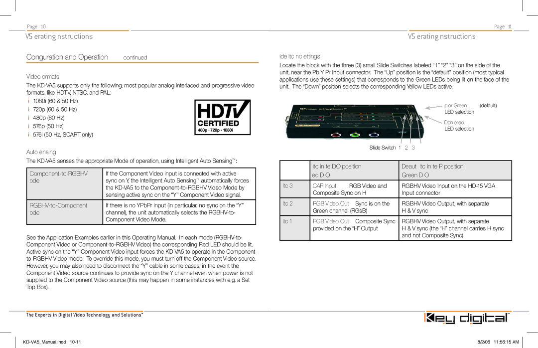 Key Digital KD-VA5 manual RGBHV-to-Component 