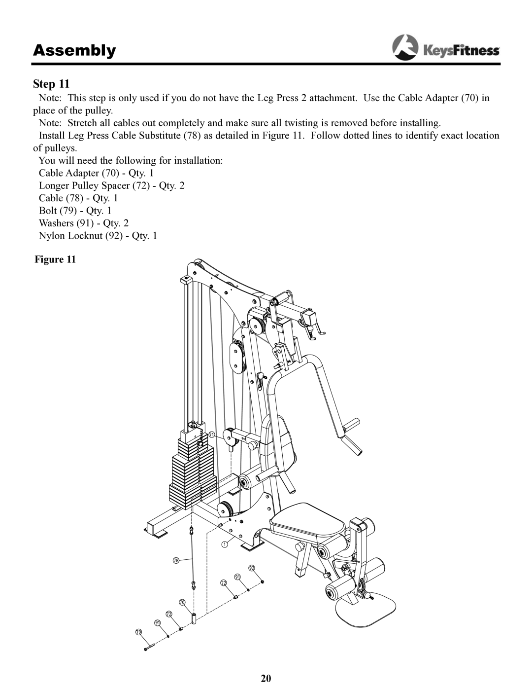 Keys Fitness 1550 owner manual Assembly 