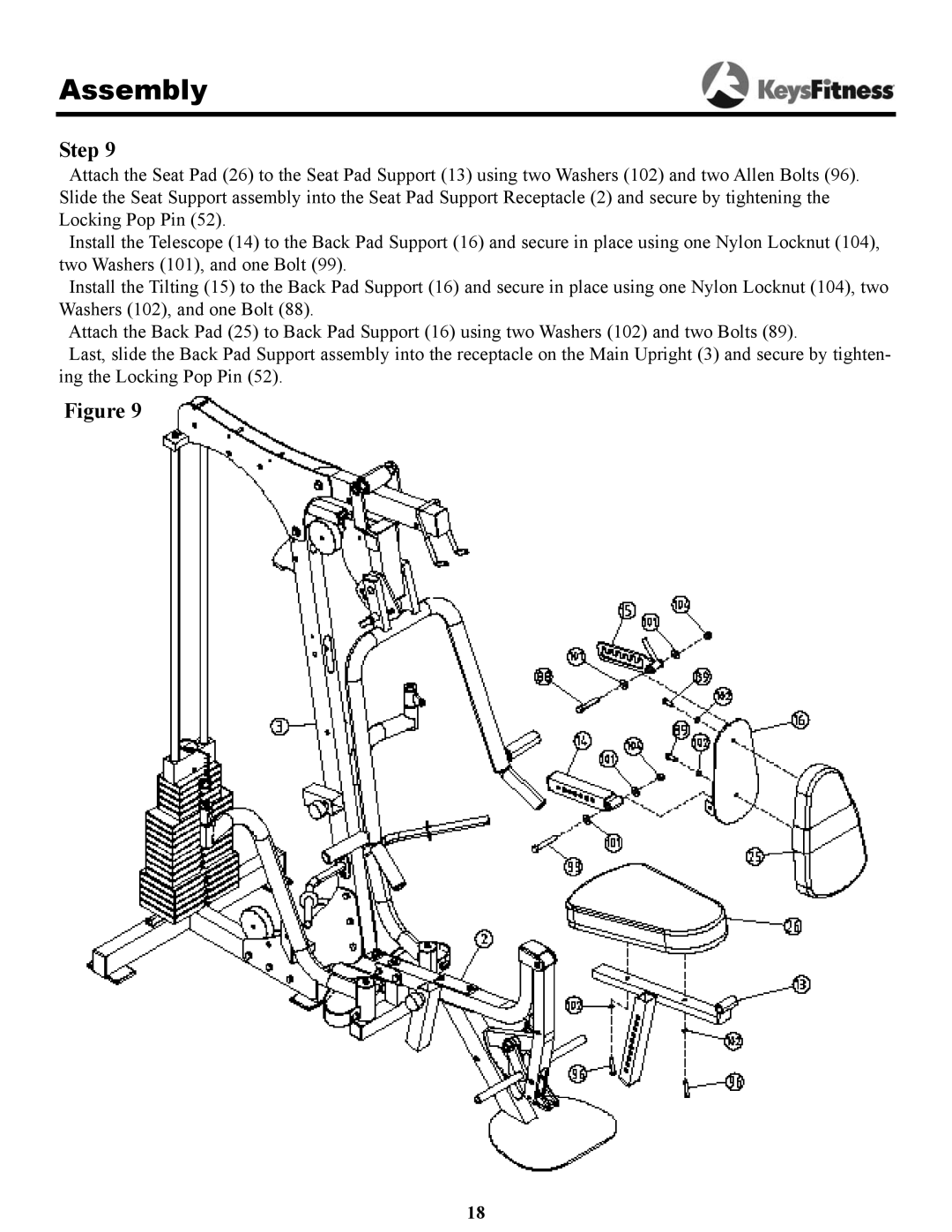 Keys Fitness 1850 owner manual Assembly 