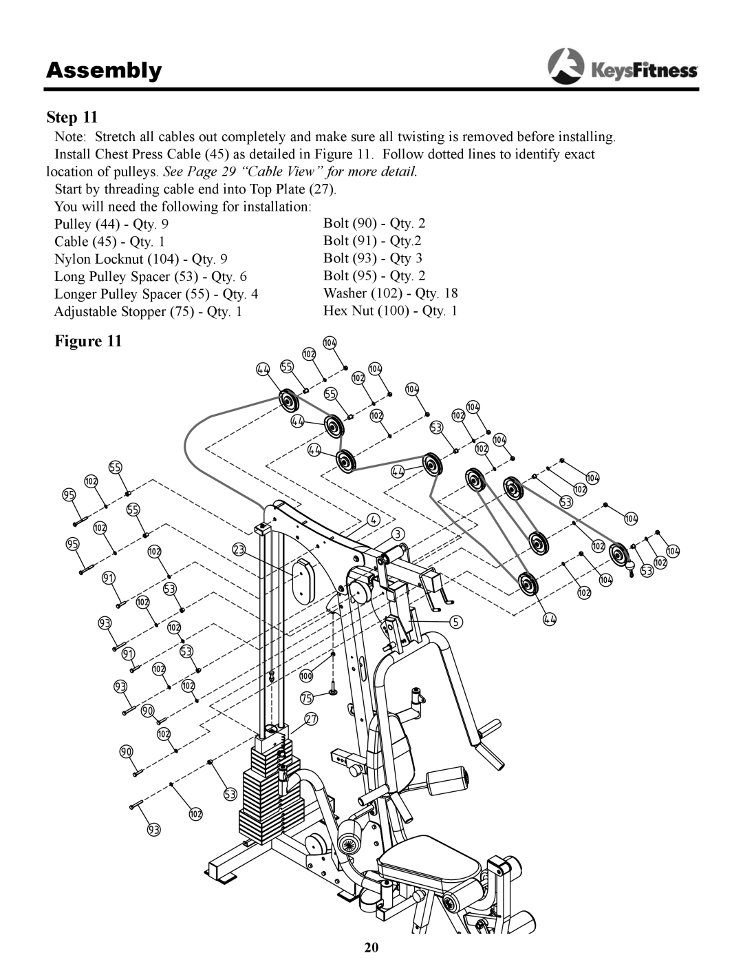 Keys Fitness 1850 owner manual Assembly 