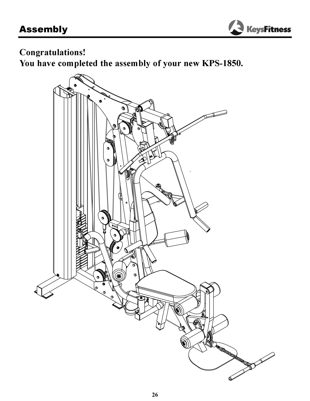 Keys Fitness 1850 owner manual Assembly 