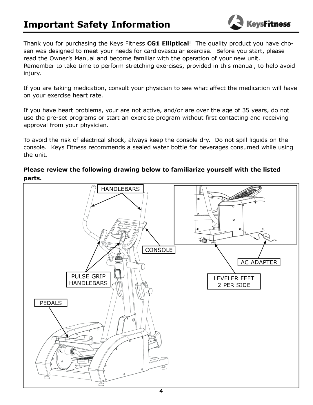 Keys Fitness 315-00106 owner manual Important Safety Information 