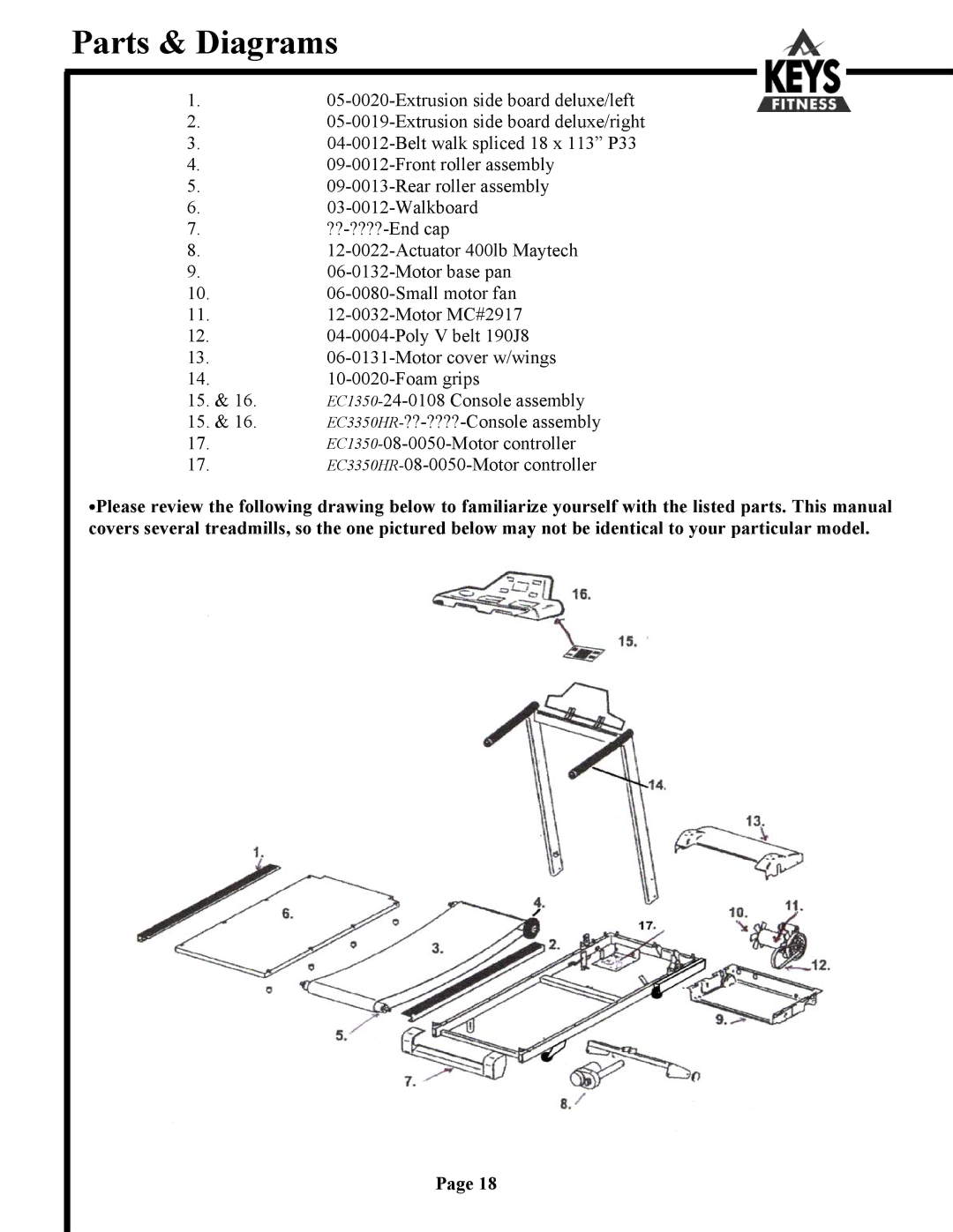 Keys Fitness 3350HR, 1350 owner manual Parts & Diagrams 