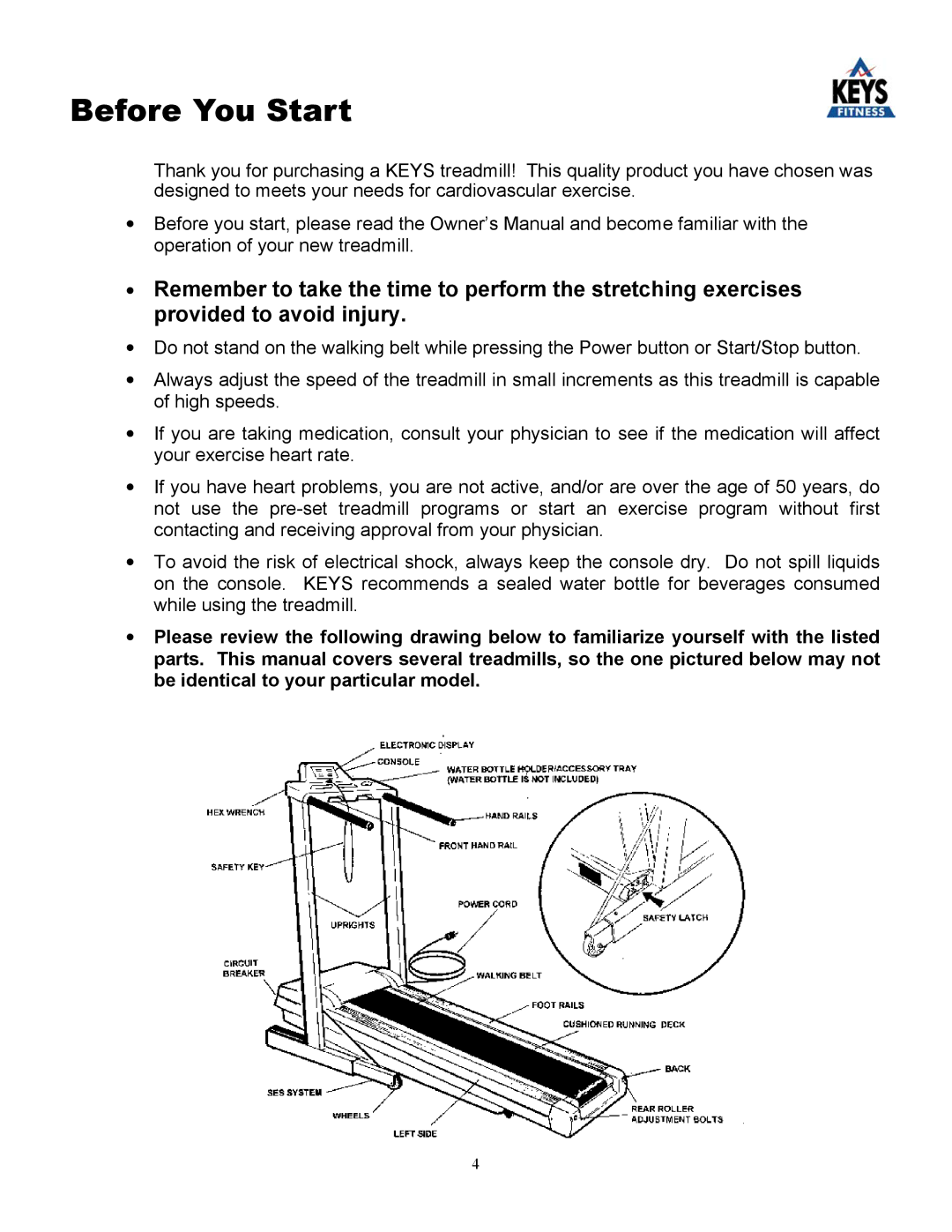 Keys Fitness 4000 owner manual Before You Start 