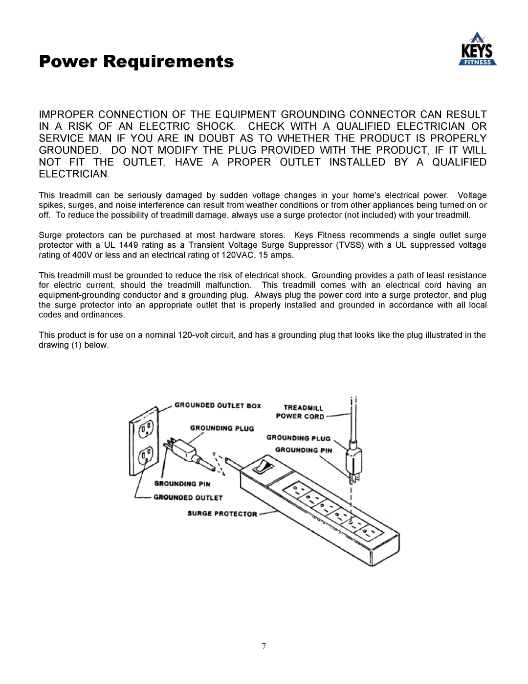 Keys Fitness 4000 owner manual Power Requirements 