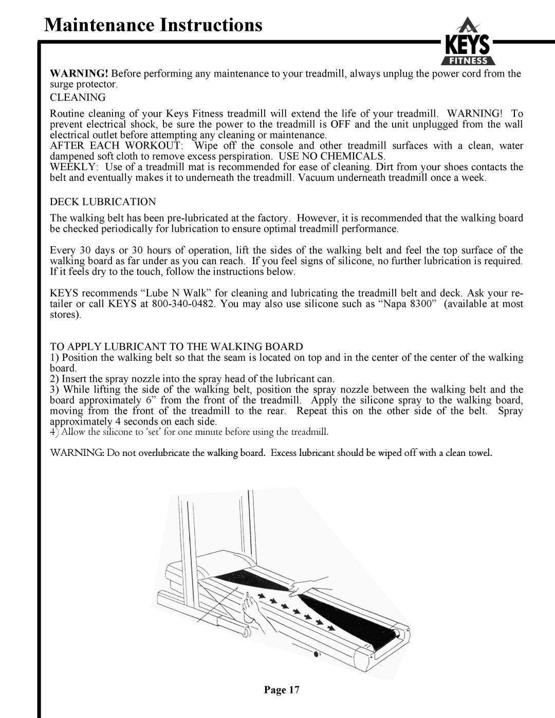 Keys Fitness 4200, 4400HR owner manual Maintenance Instructions, Cleaning 