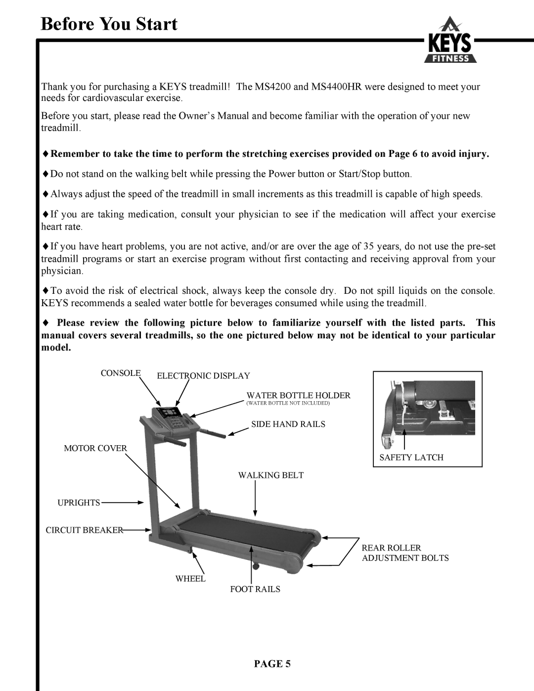 Keys Fitness 4200, 4400HR owner manual Before You Start 