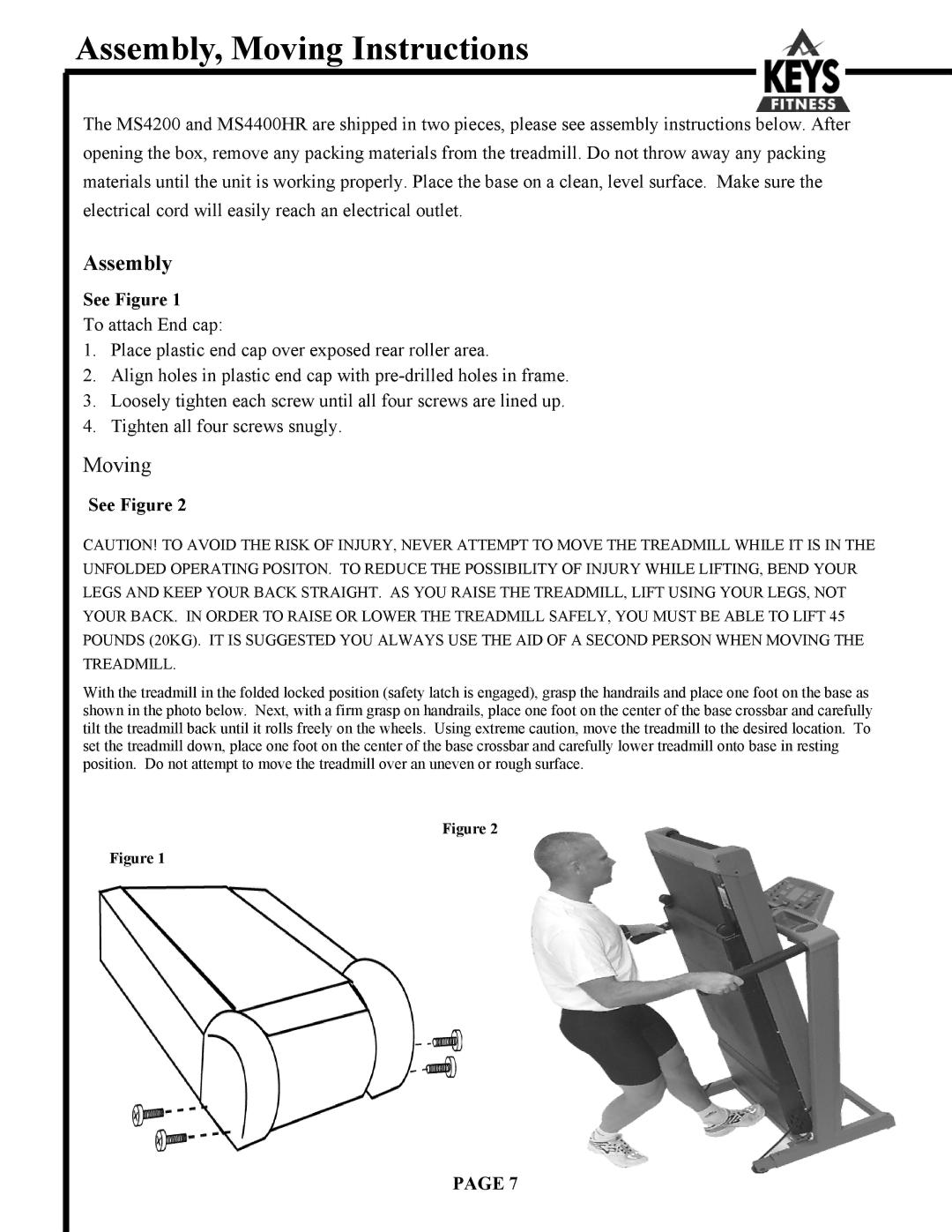 Keys Fitness 4200, 4400HR owner manual Assembly, Moving Instructions 