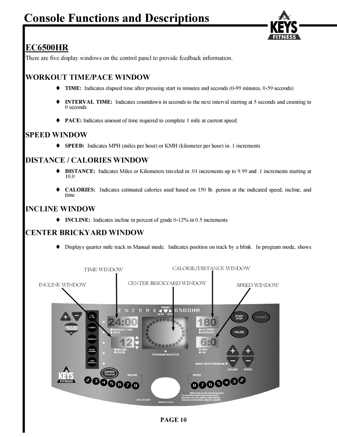 Keys Fitness 4500 owner manual EC6500HR 