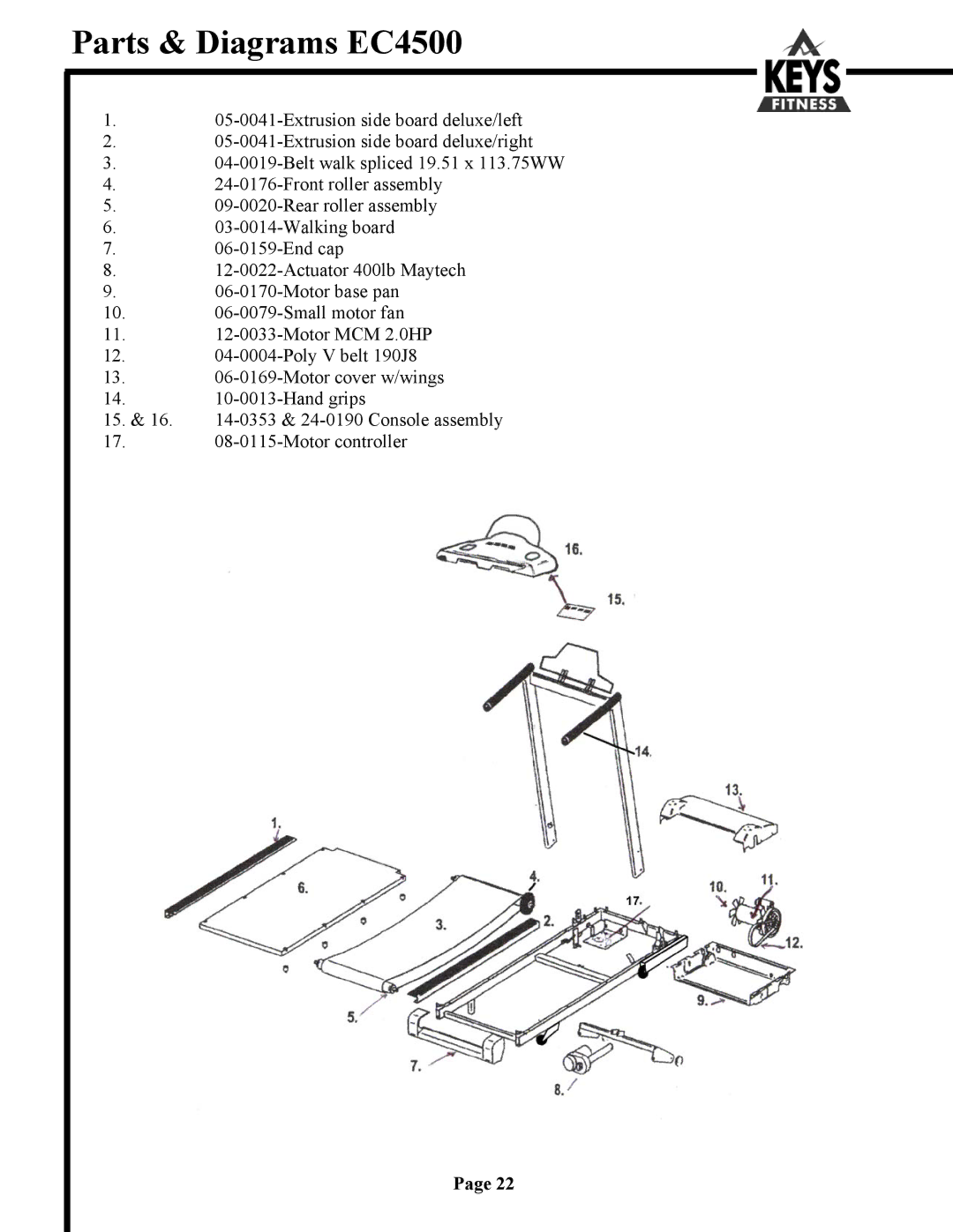 Keys Fitness 6500HR owner manual Parts & Diagrams EC4500 