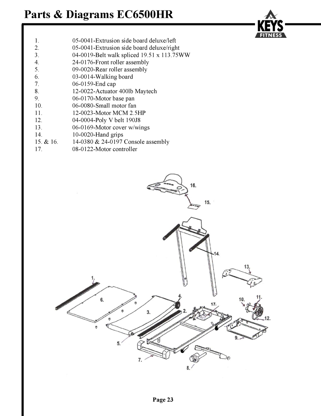 Keys Fitness 4500 owner manual Parts & Diagrams EC6500HR 