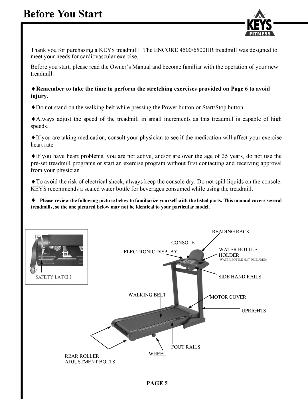 Keys Fitness 6500HR, 4500 owner manual Before You Start 