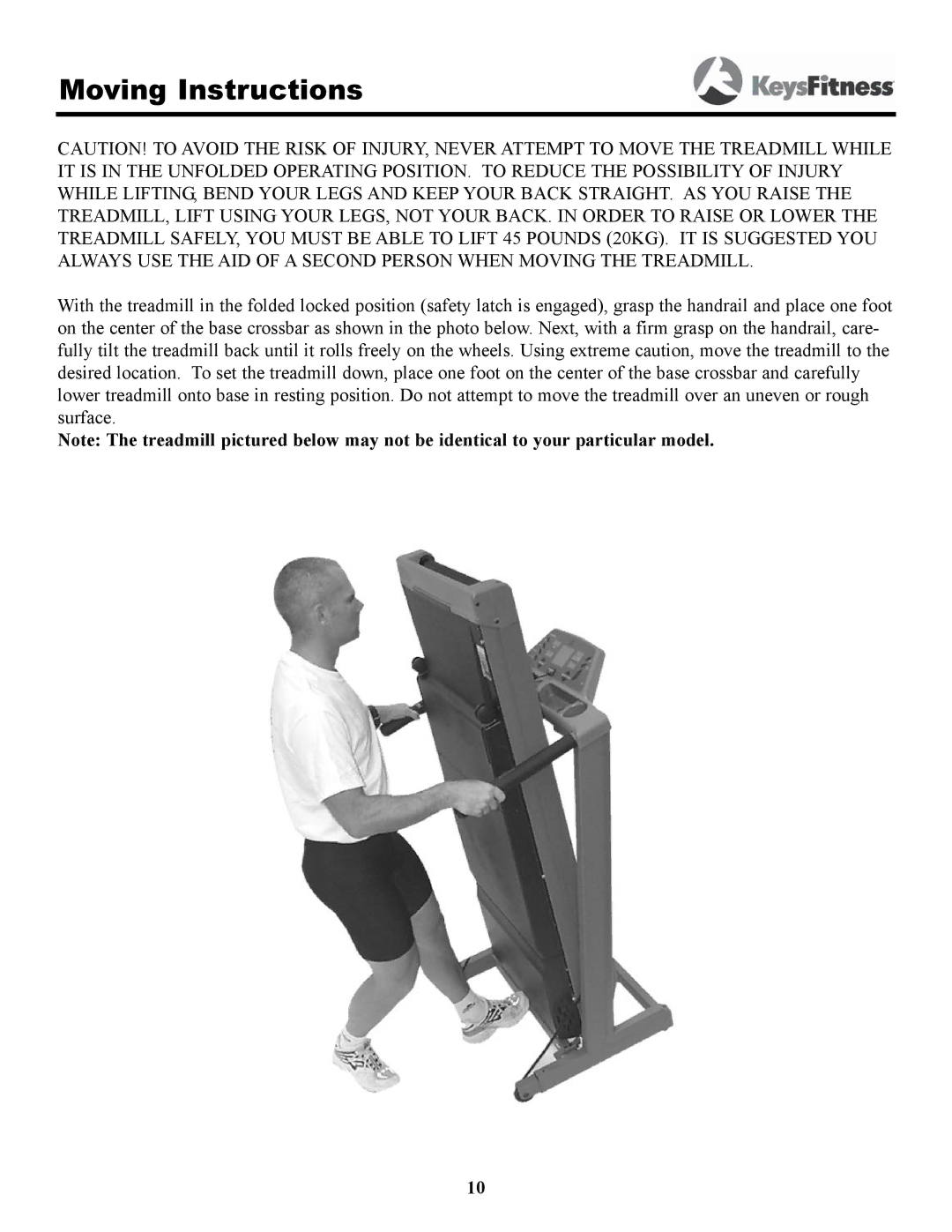 Keys Fitness 4500T owner manual Moving Instructions 