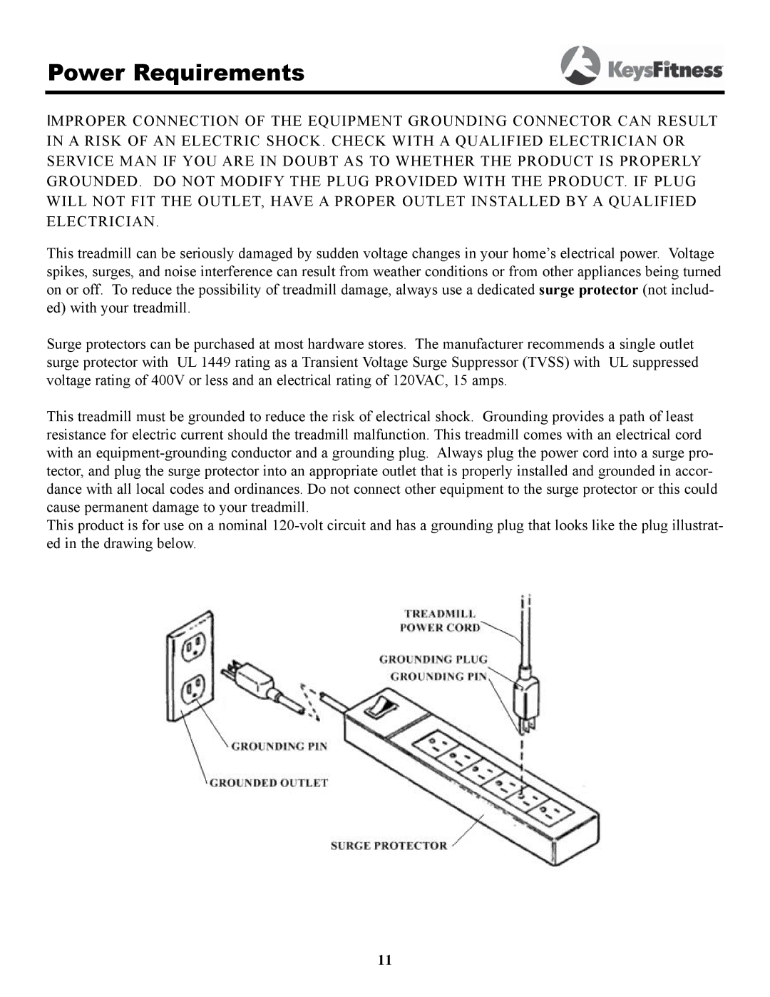 Keys Fitness 4500T owner manual Power Requirements 