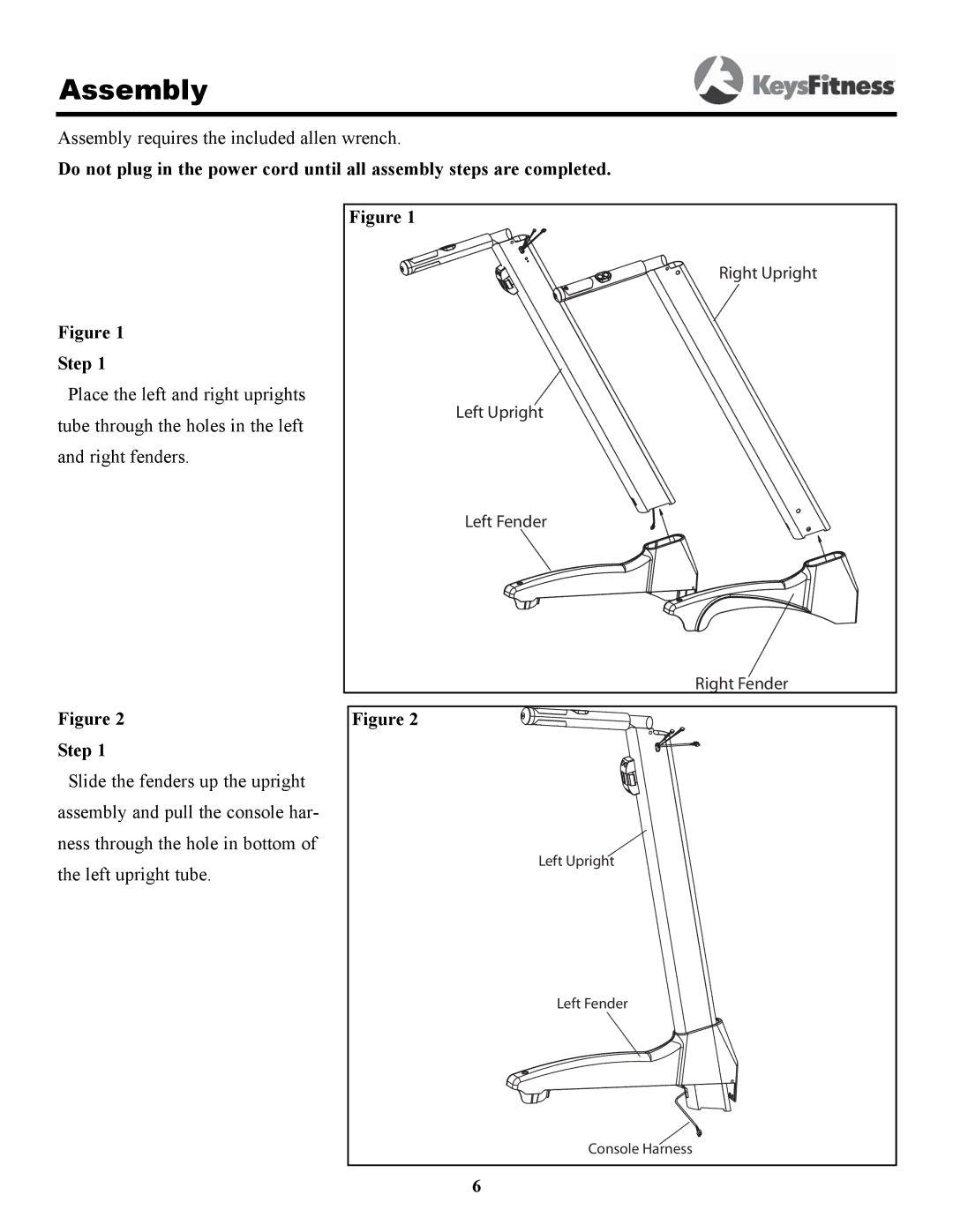 Keys Fitness 4500T owner manual Assembly requires the included allen wrench 