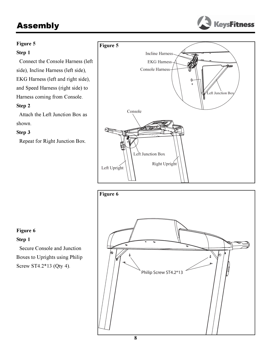 Keys Fitness 4500T owner manual Attach the Left Junction Box as shown 