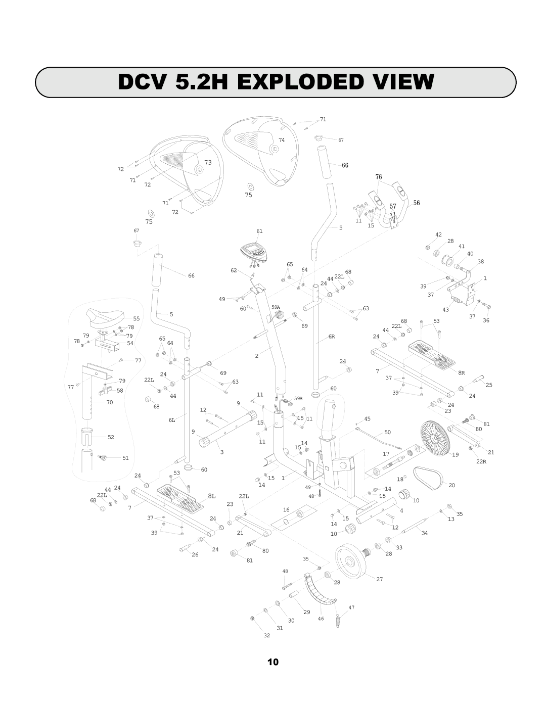 Keys Fitness 5.2 Hybrid owner manual DCV 5.2H Exploded View 