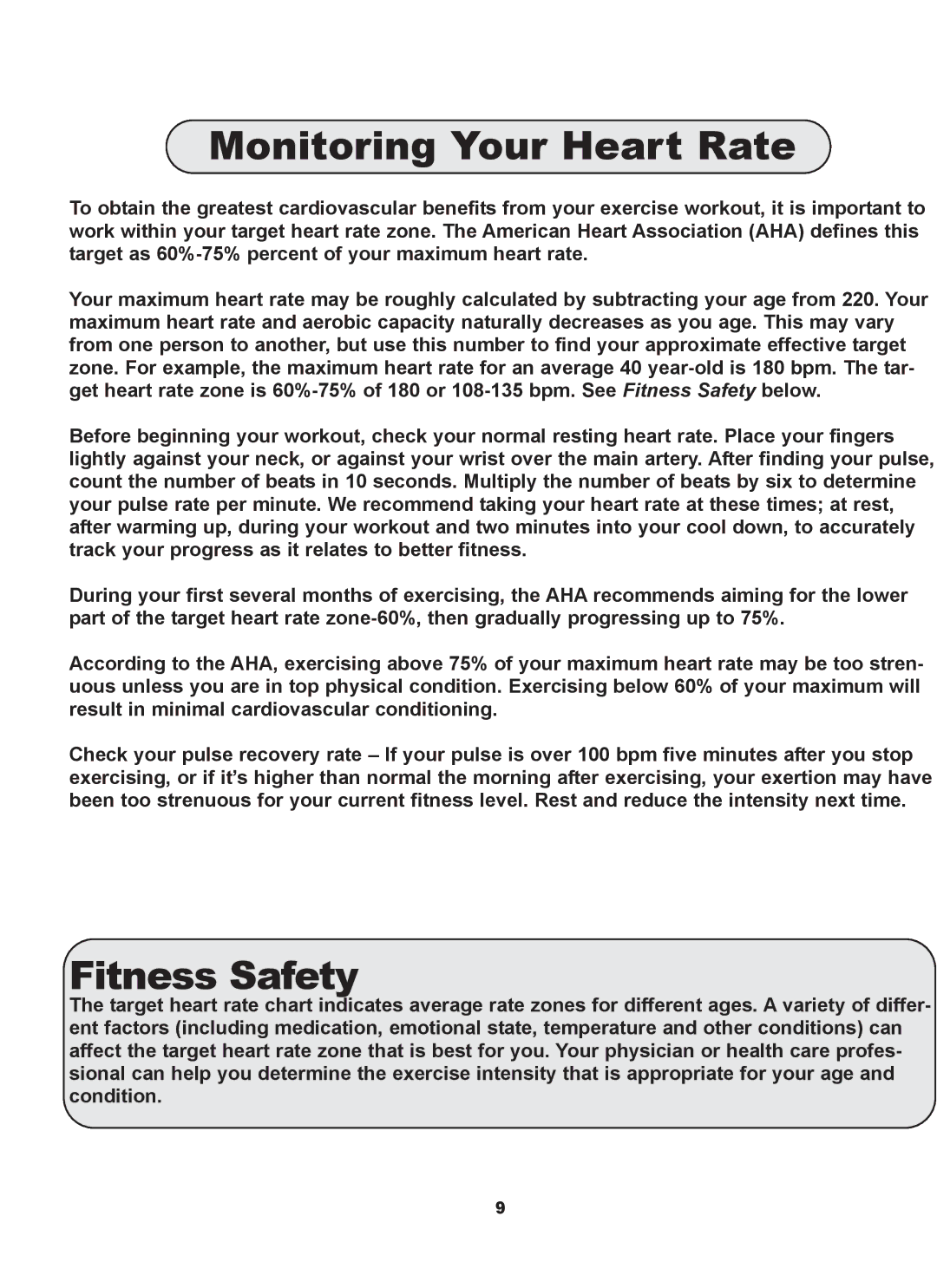 Keys Fitness 5.2 Recumbent owner manual Monitoring Your Heart Rate, Fitness Safety 