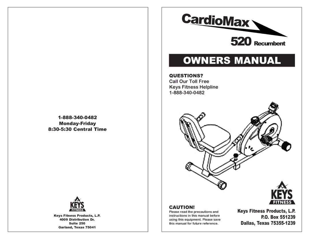 Keys Fitness 520 owner manual Recumbent 