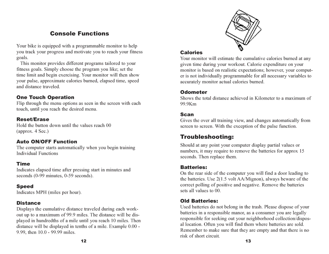 Keys Fitness 520 owner manual Console Functions, Troubleshooting 